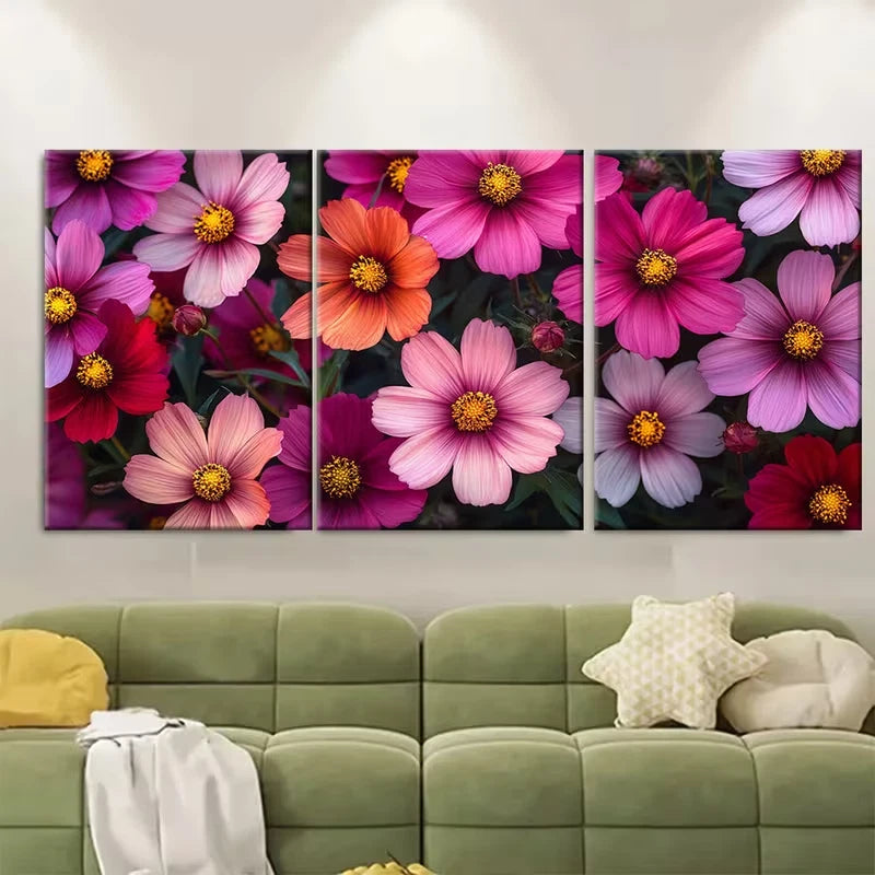 3pcs Enchanting Cosmos Wildflower Floral Meadow Metal Print Ready to Hang Art