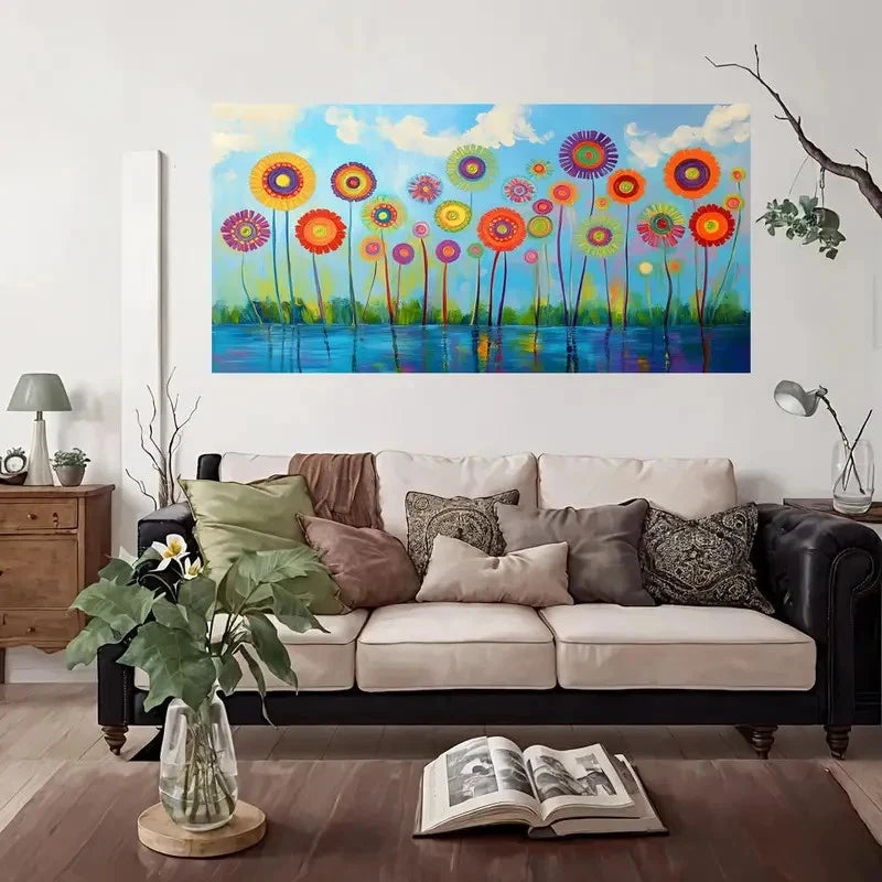 Vibrant Abstract Flower Garden Wall Art Canvas Office Home Room Framed 120x60cm