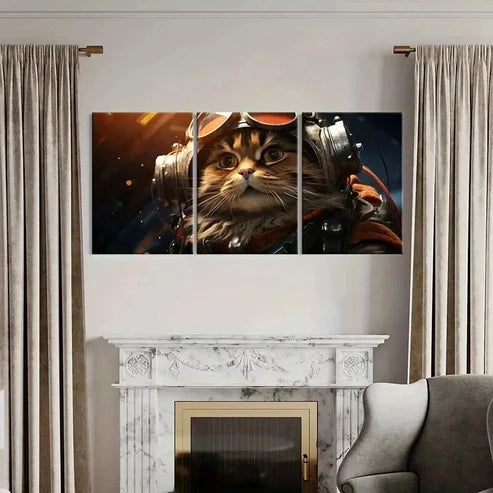 3pcs Fantasy Animal Art Flyer Cat Wall Art Canvas Unframed - High Quality Print 100% Australian Made Wall Canvas