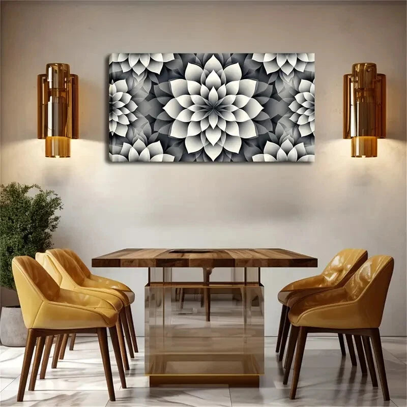 Geometric Floral Pattern Black Wall Art Canvas Office Home Room Framed 120x60cm - Bella Home Decor