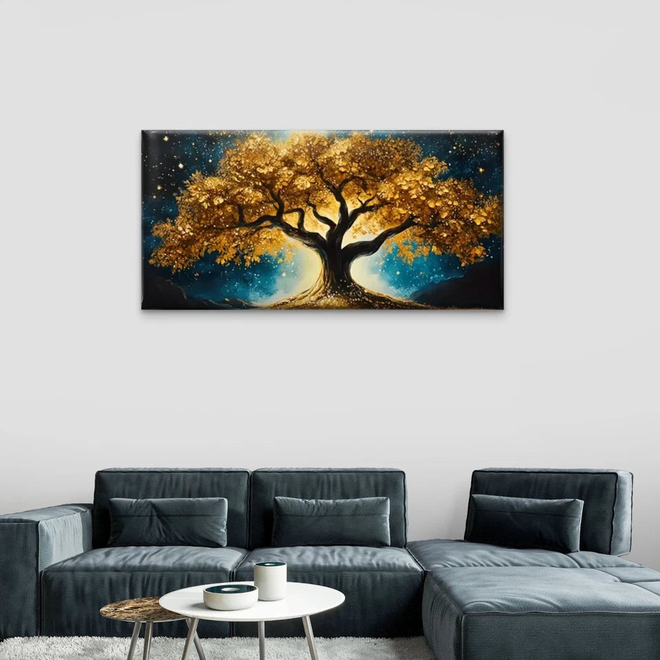 Tree Stars Abstract Wall Art Canvas Office Home Room Framed 120x60cm