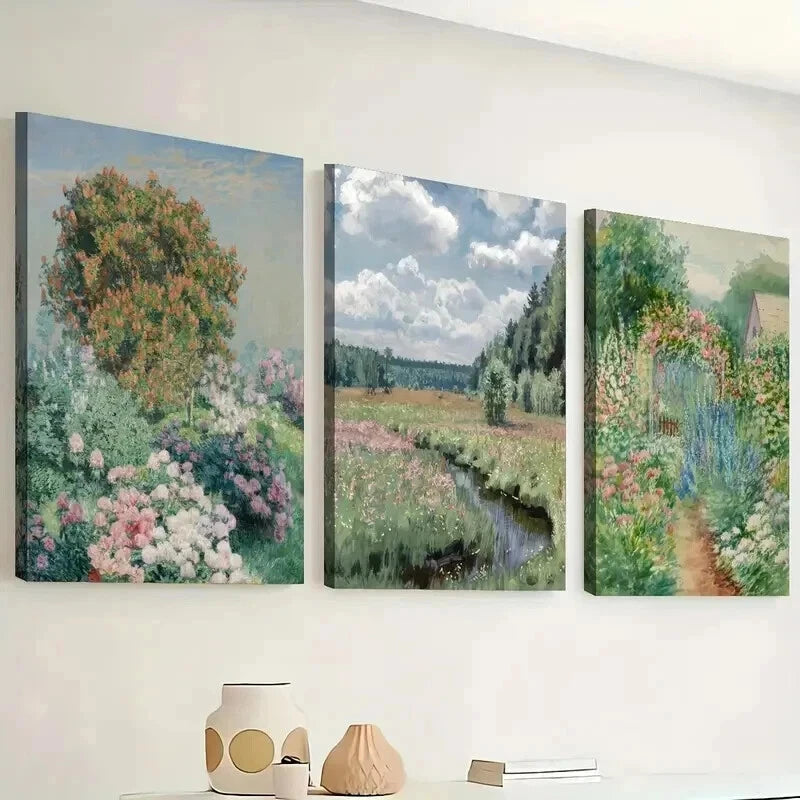 3pcs Floral Meadow Vibrant Nature Perfect Wall Art Set Canvas Framed 60x90cm - High Quality Print 100% Australian Made Wall Canvas Ready to Hang - Bella Home Decor