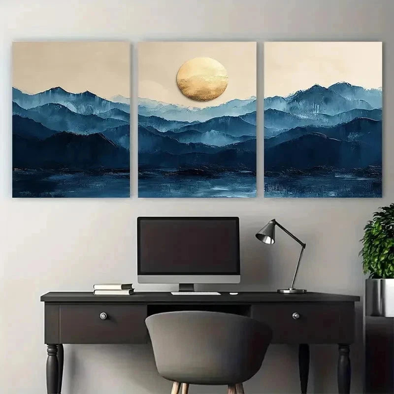 3pcs Abstract Blue Beige Brushstroke Perfect Wall Art Set Canvas Framed 50x70cm - High Quality Print 100% Australian Made Wall Canvas Ready to Hang - Bella Home Decor