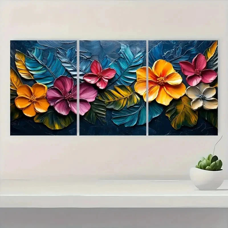 3pcs Tropical Floral Vibrant Abstract DS Wall Art Set Canvas Framed 60x90cm - High Quality Print 100% Australian Made Wall Canvas Ready to Hang