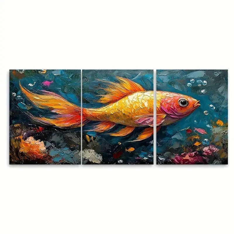 3pcs Colorful Abstract Fish HI Wall Art Set Canvas Framed 60x90cm - High Quality Print 100% Australian Made Wall Canvas Ready to Hang - Bella Home Decor