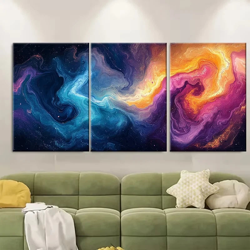 3pcs Vibrant Abstract Swirl Marble Metal Print Ready to Hang Art