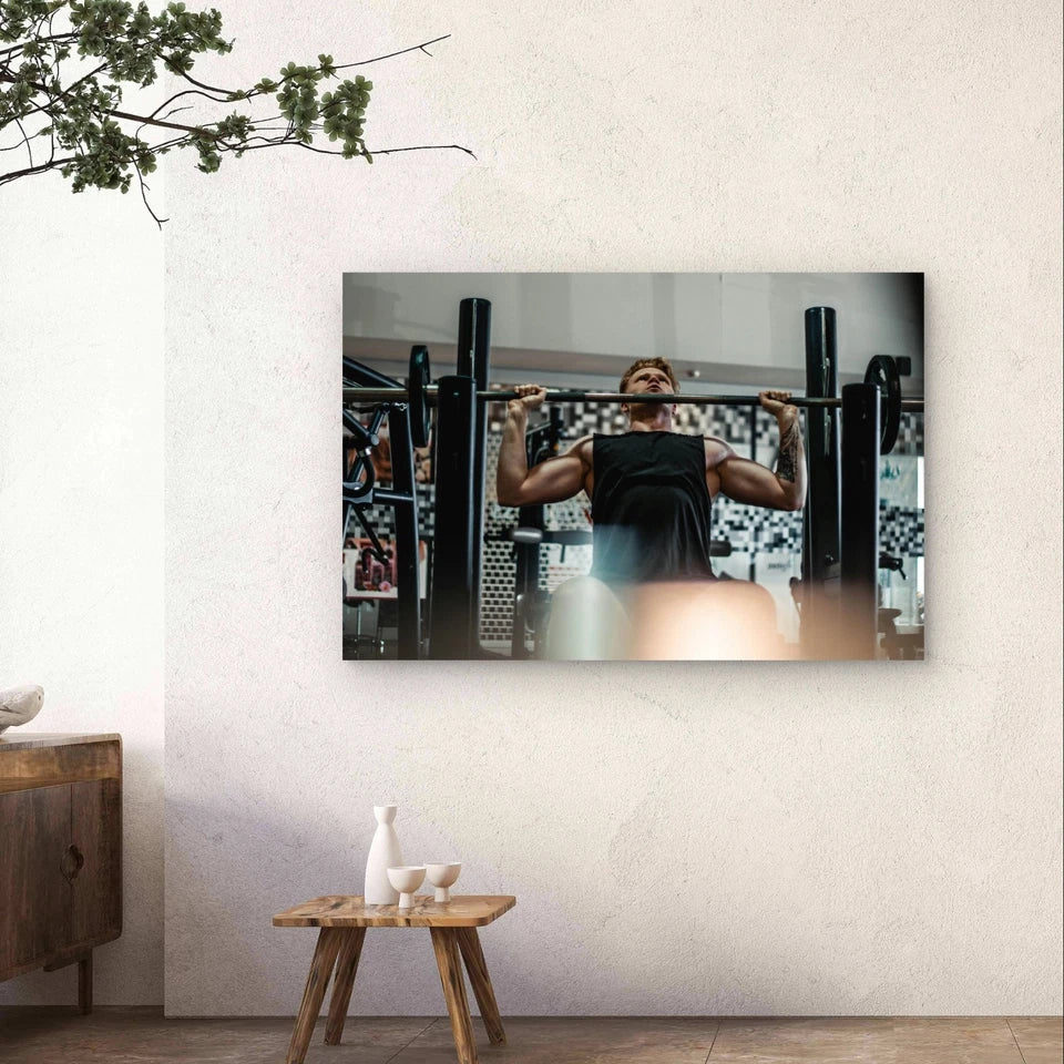 Man Doing Shoulder Press with Barbell 5mm Plastic Poster Ready to Hang 90x60cm