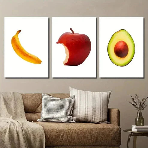 3pcs Simple Fruit Banana Avocado & Apple Wall Art Set Canvas Unframed - High Quality Print 100% Australian Made Wall Canvas