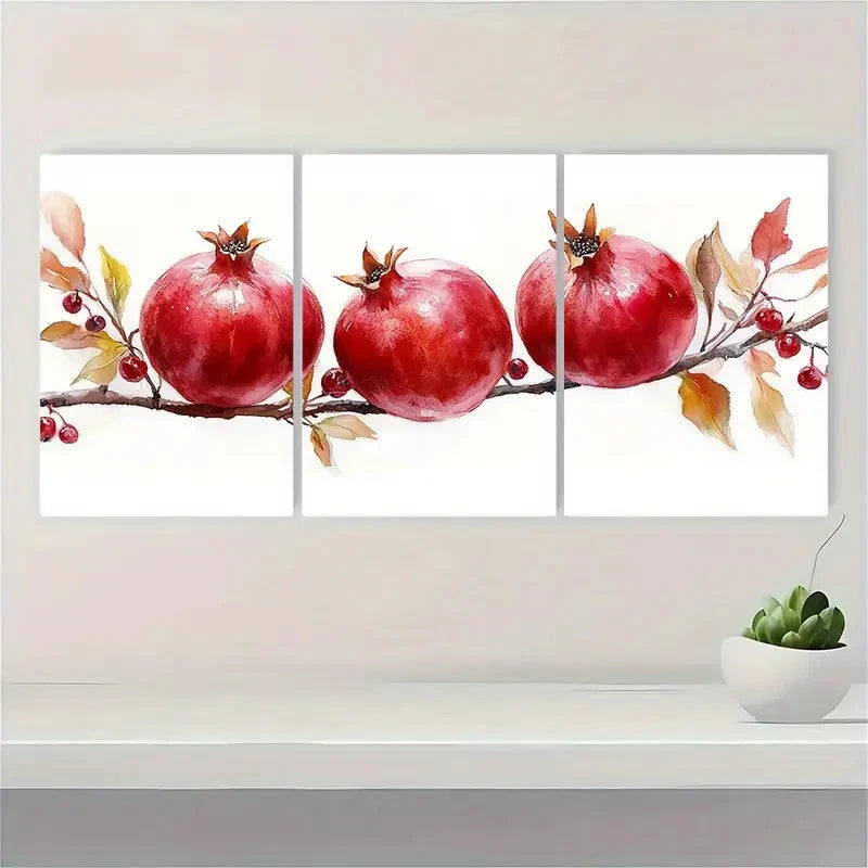 3pcs Pomegranate Painting Fruit PP Wall Art Set Canvas Framed 40x60cm - High Quality Print 100% Australian Made Wall Canvas Ready to Hang