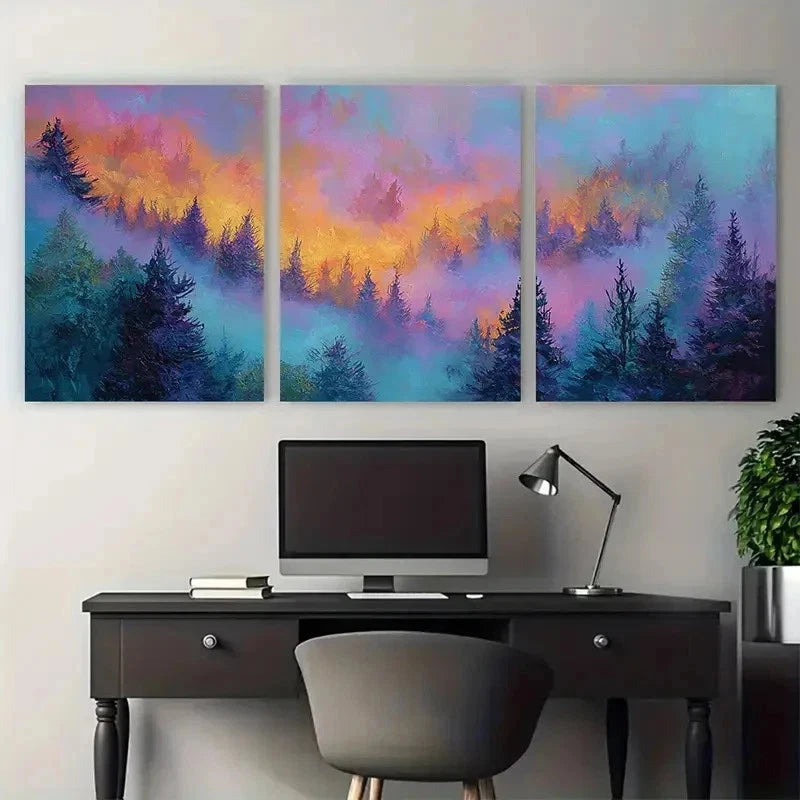 3pcs Sunset Landscape Abstract Forest Perfect Wall Art Set Canvas Framed 50x70cm - High Quality Print 100% Australian Made Wall Canvas Ready to Hang