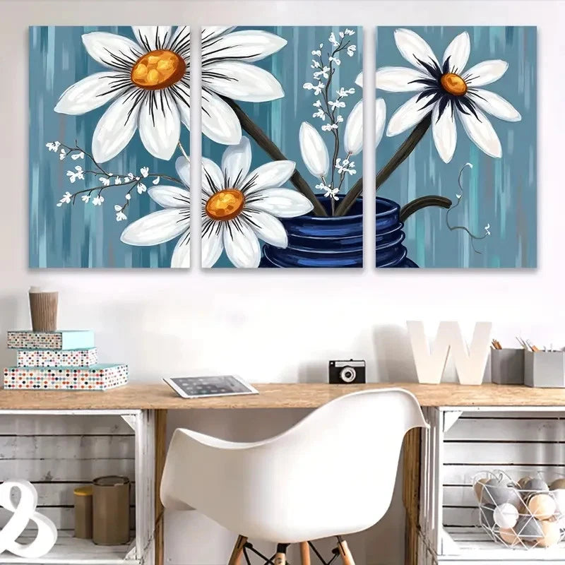 3pcs Magritte Inspired Floral Painting Wall Art Set Canvas Framed 50x70cm - High Quality Print 100% Australian Made Wall Canvas Ready to Hang