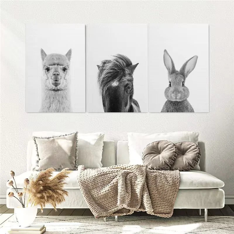 3pcs Horse Rabbit Animal Painting Wall Art Set Canvas Framed 40x60cm - High Quality Print 100% Australian Made Wall Canvas Ready to Hang