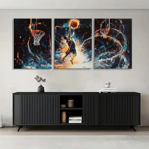 3pcs Dynamic Basketball Action Dunking Wall Art Canvas Unframed - High Quality Print 100% Australian Made Wall Canvas - Bella Home Decor