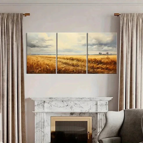 3pcs Wheat Fields & Autumn Sky Landscape Wall Art Canvas Unframed - High Quality Print 100% Australian Made Wall Canvas