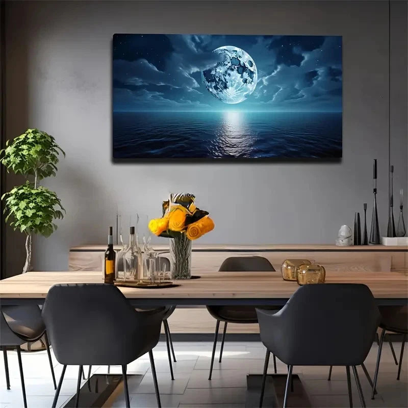 Full Moon On Sea Modern Wall Art Canvas Office Home Room Framed 120x60cm