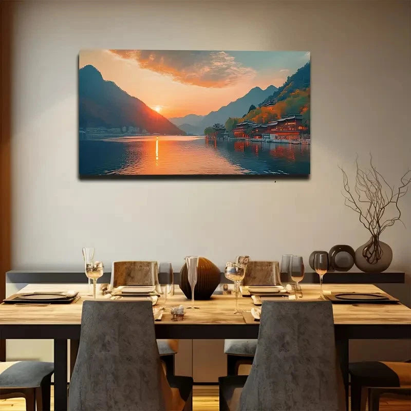 Beautiful Sunset Mountain Wall Art Canvas Office Home Room Framed 120x60cm