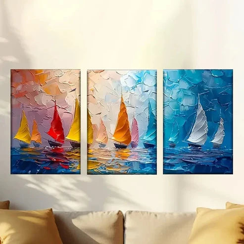 3pcs Sail Boats Abstract Oil Painting Wall Art Canvas Unframed – High Quality Print 100% Australian Made Wall Canvas