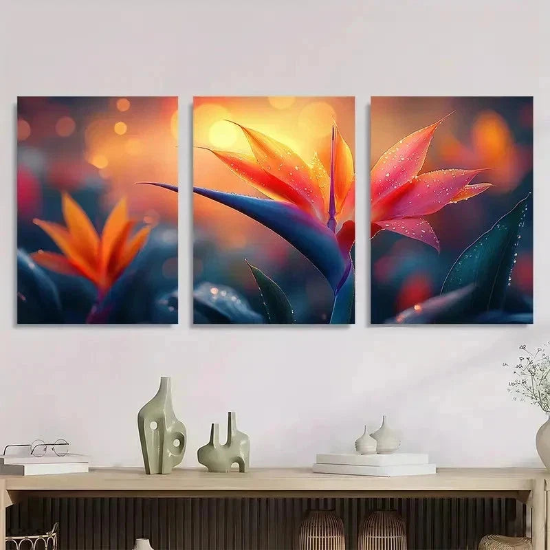 3pcs Bird Of Paradise Tropical Plant Perfect Wall Art Set Canvas Framed 50x70cm - High Quality Print 100% Australian Made Wall Canvas Ready to Hang - Bella Home Decor