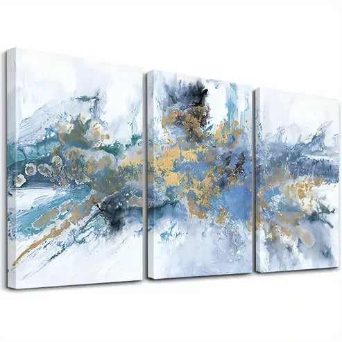 3pcs Abstract Blue and Golden Wall Art Set Canvas Framed 60X90cm - High Quality Print 100% Australian Made Wall Canvas Ready to Hang