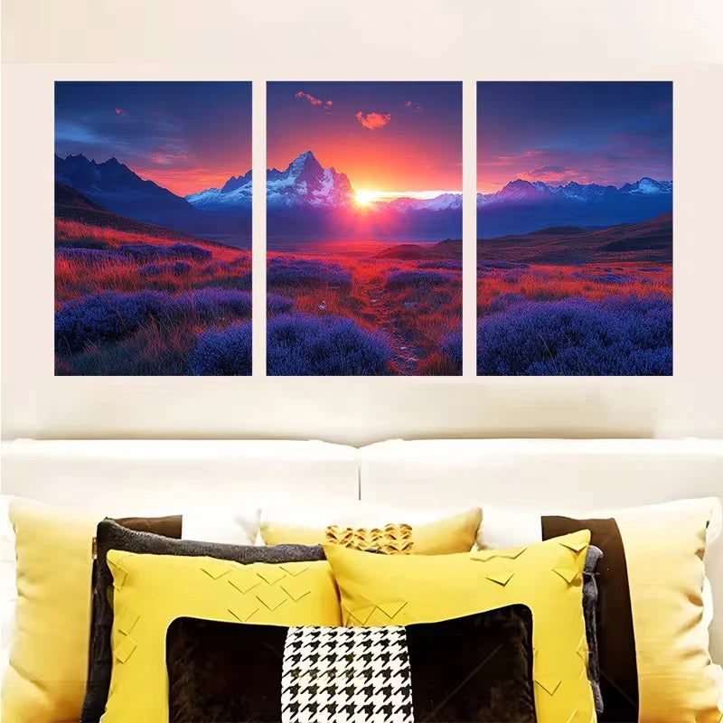 3pcs Stunning Andes Landscape at Dusk Wall Art Set Canvas Framed 40x60cm - High Quality Print 100% Australian Made Wall Canvas Ready to Hang