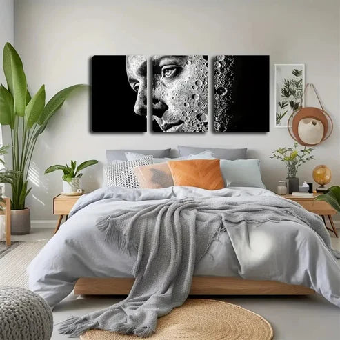 3pcs Face With Lunar Surface Design Perfect Wall Art Canvas Unframed - High Quality Print 100% Australian Made Wall Canvas