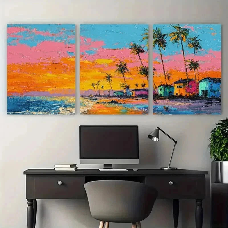 3pcs Sunset Scene Seaside Best Nature Perfect Wall Art Set Canvas Framed 50x70cm - High Quality Print 100% Australian Made Wall Canvas Ready to Hang