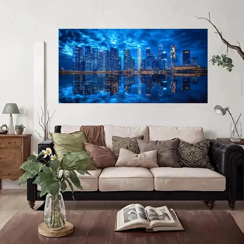 Modern Vintage Cityscape Wall Art Canvas Office Home Room Framed 120x60cm