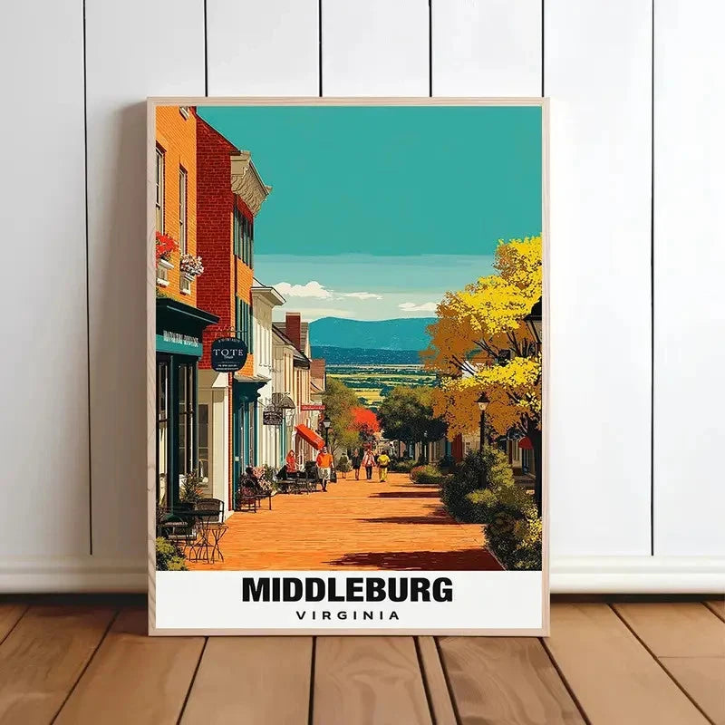 Middleburg Virginia Scene Small Town Spanish Travel Poster Print Wall Art