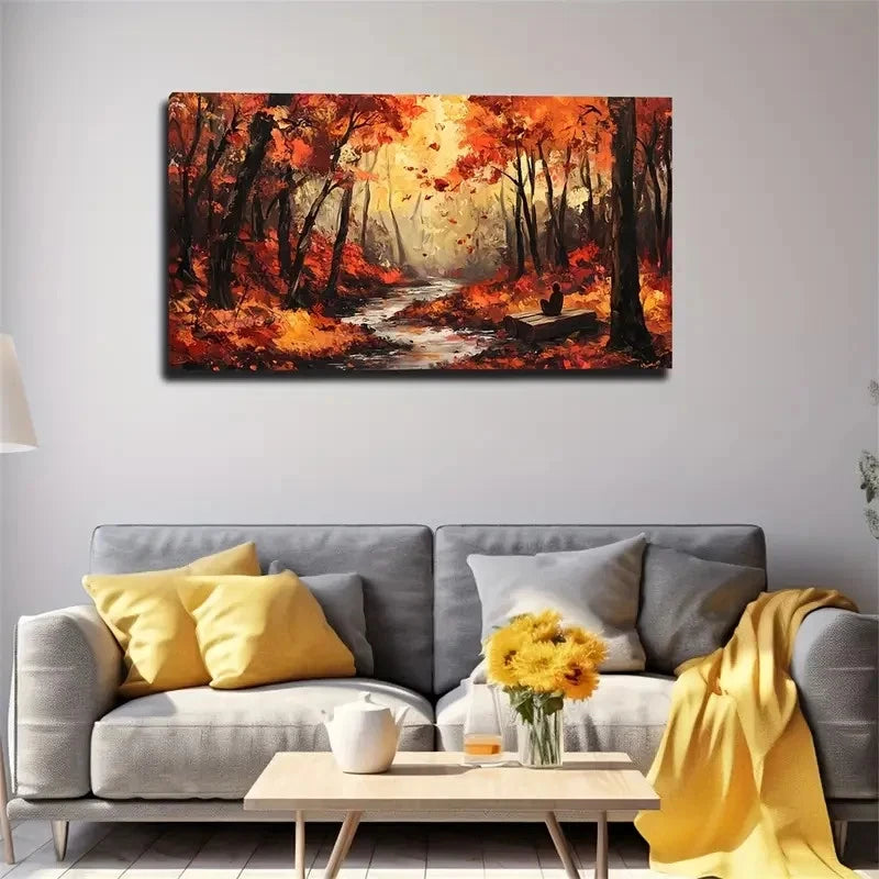 Autumn Forest Fallen Leaves Wall Art Canvas Office Home Room Framed 120x60cm
