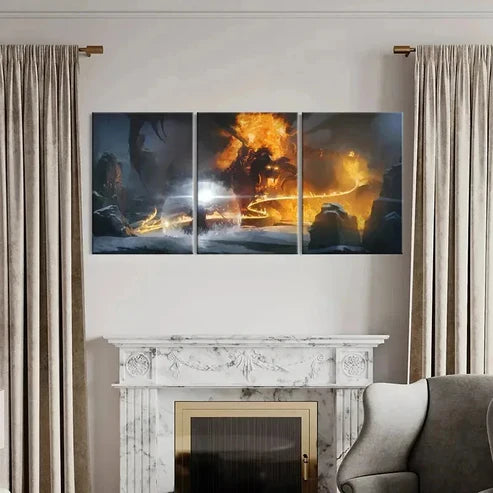 3pcs Middle-Earth Wizard & Fire Monster Wall Art Canvas Unframed - High Quality Print 100% Australian Made Wall Canvas