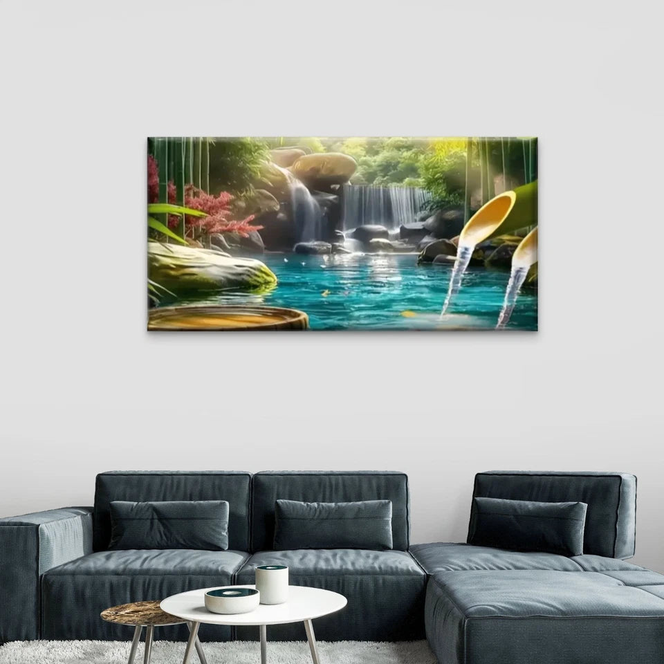 Waterfall Middle Jungle Wall Art Canvas Office Home Room Framed 120x60cm