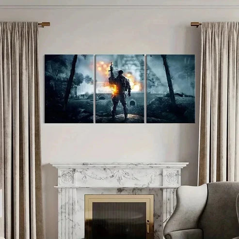 3pcs Military Themed Soldier & Explosion Design Wall Art Canvas Unframed - High Quality Print 100% Australian Made Wall Canvas