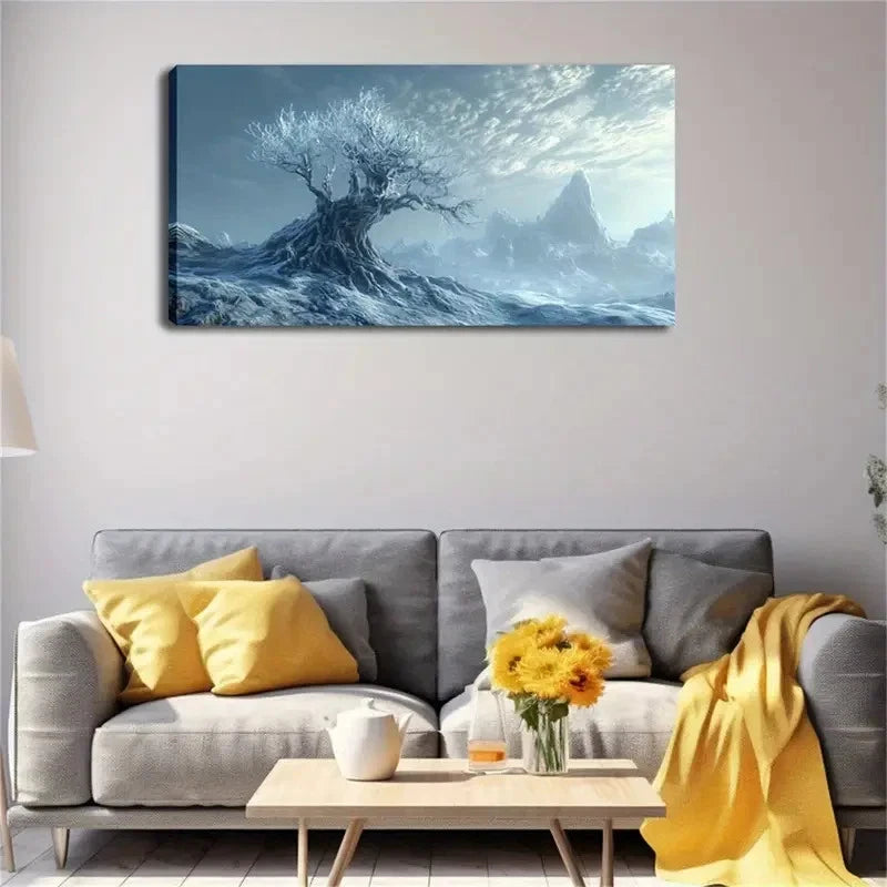 Covered Tree Winter Landscape Wall Art canvas office home room framed 120x60cm