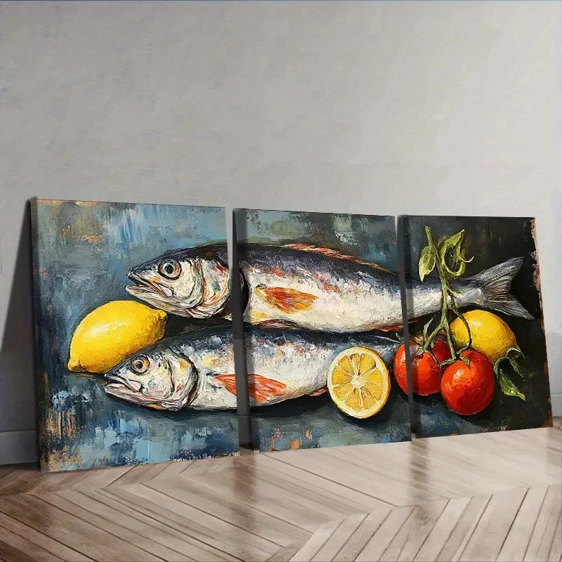 3pcs a whole fish on top Wall Art Set Canvas Framed 40x60cm - High Quality Print 100% Australian Made Wall Canvas Ready to Hang - Bella Home Decor