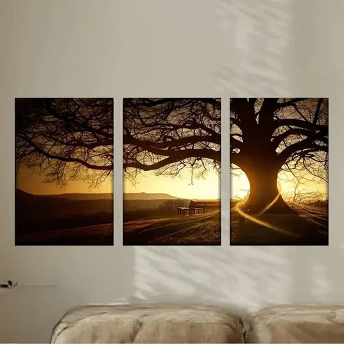 3pcs a tree with a bench in the middle Wall Art Set Canvas Unframed - High Quality Print 100% Australian Made Wall Canvas - Bella Home Decor