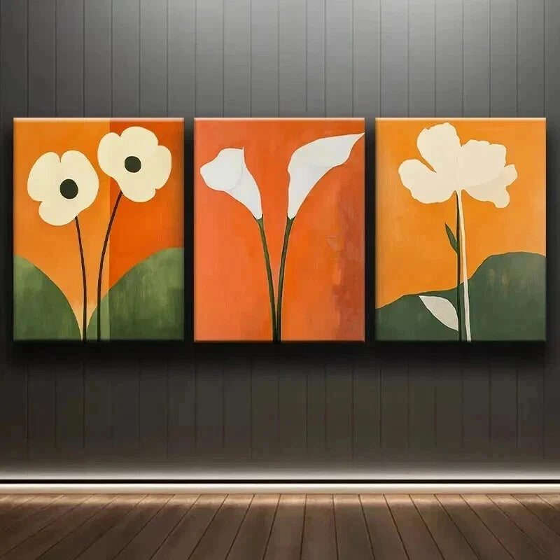 3pcs Abstract White Flowers Modern Perfect Wall Art Set Canvas Framed 50x70cm - High Quality Print 100% Australian Made Wall Canvas Ready to Hang - Bella Home Decor