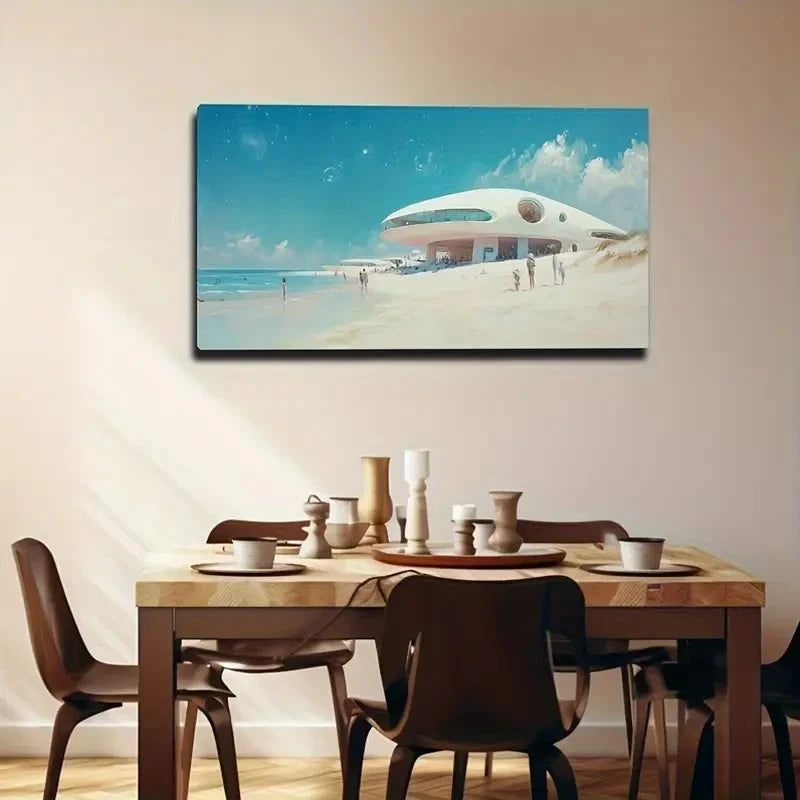Serene Beachscape Modern Wall Art Canvas Office Home Room Framed 120x60cm