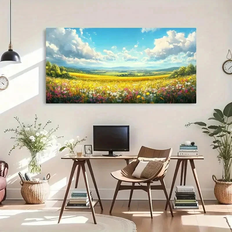 Vibrant Spring Flowers Mount Wall Art Canvas Office Home Room Framed 120x60cm - Bella Home Decor