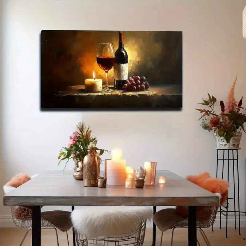 Pastoral Style Wine & Candle Wall Art Canvas Office Home Room Framed 120x60cm