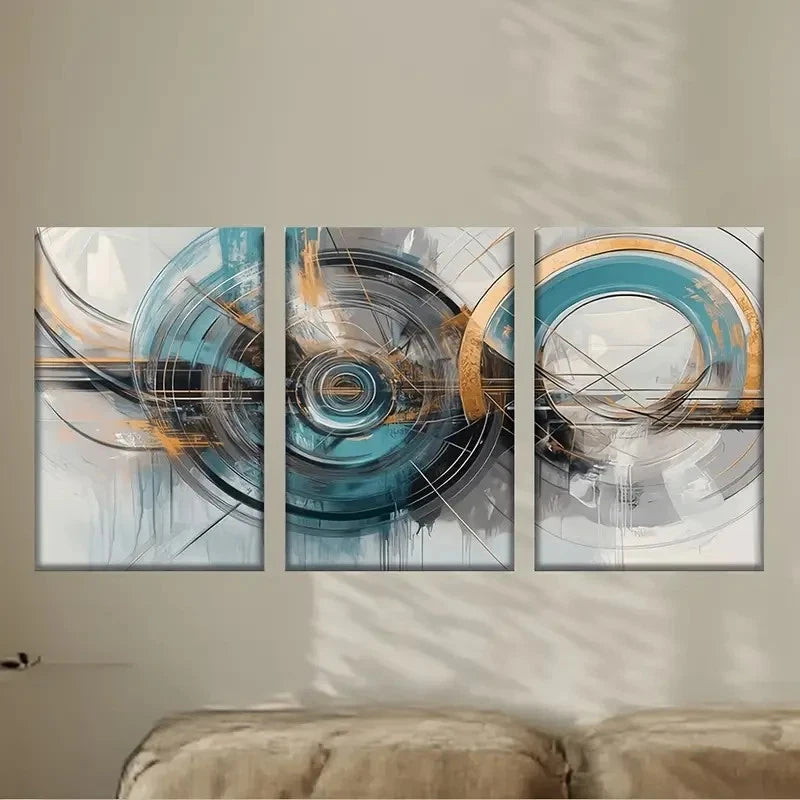 3pcs abstract art painting with blue and Golden Wall Art Set Canvas Framed 60x90cm - High Quality Print 100% Australian Made Wall Canvas Ready to Hang - Bella Home Decor