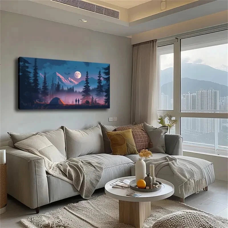Tent Pitched On The Open Space Wall Art Canvas Office Home Room Framed 120x60cm - Bella Home Decor