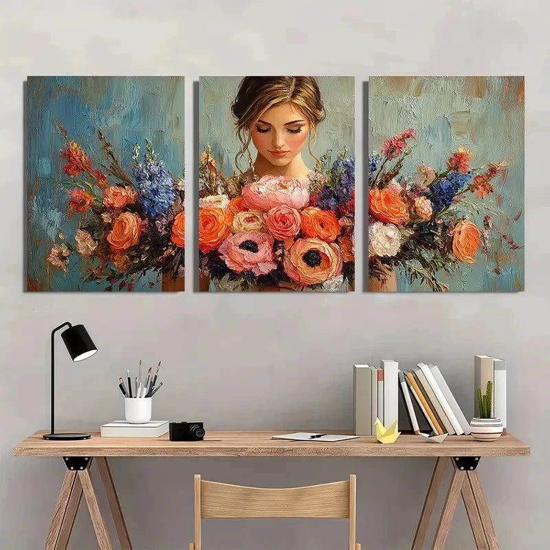 3pcs Bridal Bouquet Elegant Bridal Perfect Wall Art Set Canvas Framed 50x70cm - High Quality Print 100% Australian Made Wall Canvas Ready to Hang - Bella Home Decor