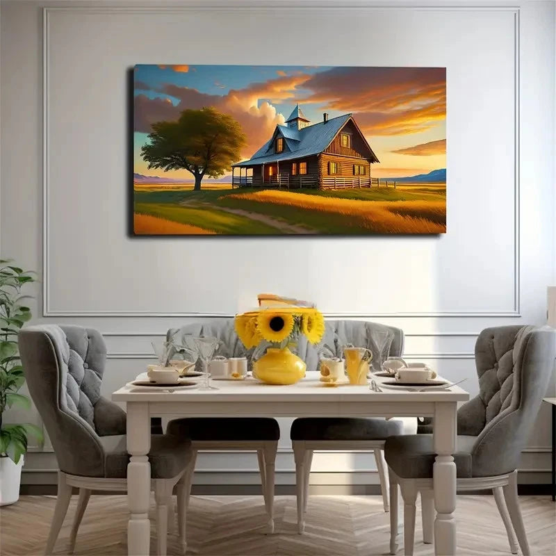 Warm Small House Wall Art Canvas Office Home Room Framed 120x60cm