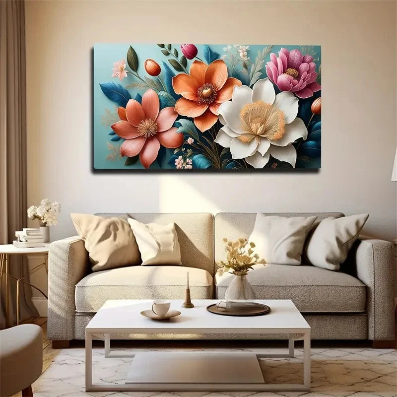 Flowers Watercolor Style Wall Art Canvas Office Home Room Framed 120x60cm