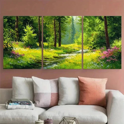 3pcs Forest Green Artwork Antique Wall Art Set Canvas Unframed - High Quality Print 100% Australian Made Wall Canvas - Bella Home Decor