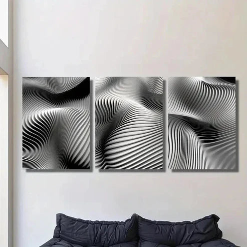 3pcs Black and White Dynamic Line Design Wall Art Set Canvas Unframed - High Quality Print 100% Australian Made Wall Canvas - Bella Home Decor