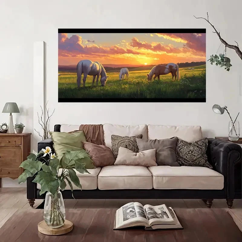 Three White Horses Wall Art Canvas Office Home Room Framed 120x60cm