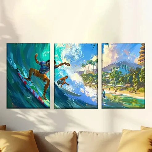 3pcs Abstract Charming Surfer Wall Art Set Canvas Unframed – High Quality Print 100% Australian Made Wall Canvas - Bella Home Decor
