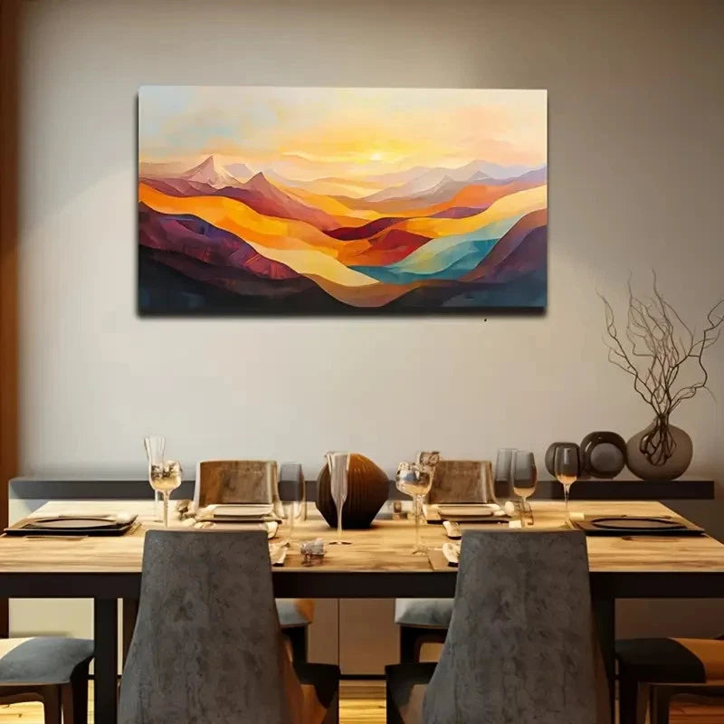 Vibrant Abstract Mountain Lands Wall Art Canvas Office Home Room Framed 120x60cm
