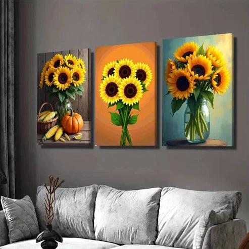 3pcs Sunflower Pumpkins, Modern & Classic Wall Art Set Canvas Unframed - High Quality Print 100% Australian Made Wall Canvas